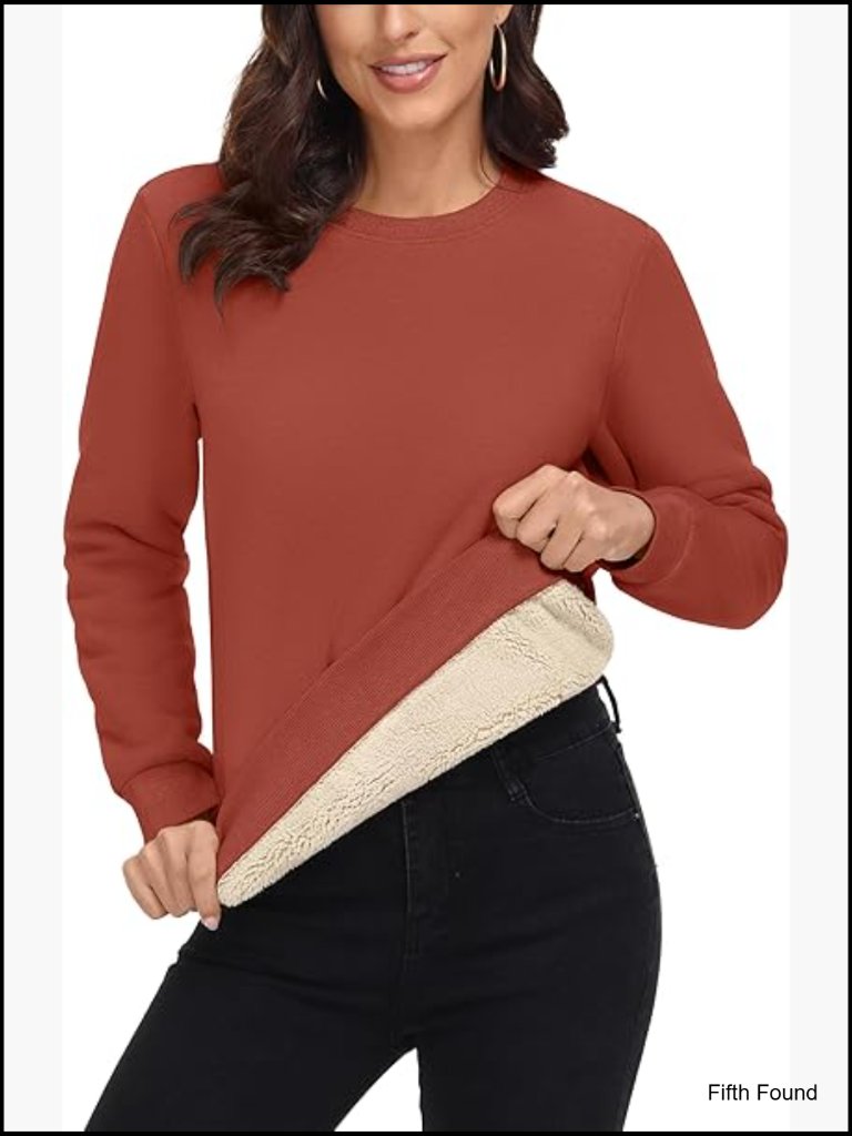 Sherpa Lined Crewneck Fleece Pullover Thermal Sweatshirt